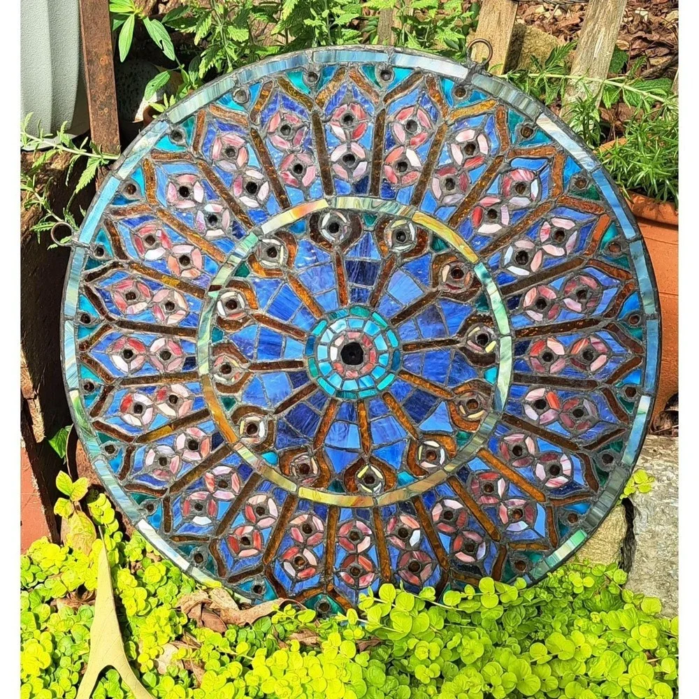 20" Tiffany Style Stained Glass Hanging Sun Catcher - Picture 9 of 12